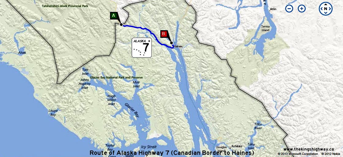 ALASKA HWY 7 ROUTE MAP - © Cameron Bevers